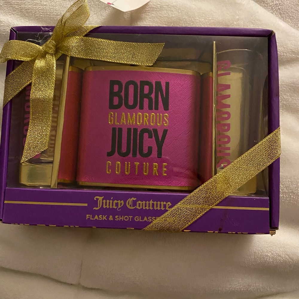 Juicy couture flask and shot glasses